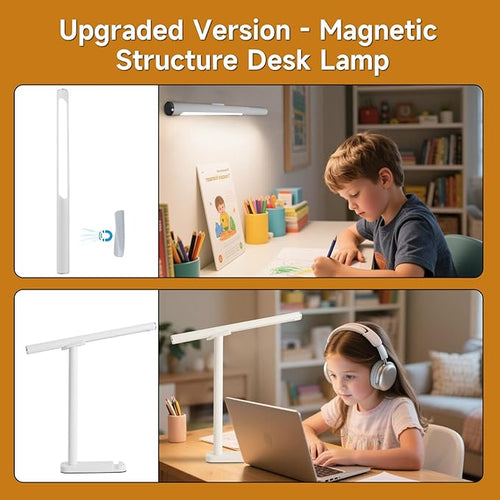 2 In 1 Led Desk Lamp - Outdoor Magnetic Desk Lamps for Home Office Study Bedroom , White Desk Lamps with Phone Holder & USB Charging Port, 3500-6500K Touch Control Dimming & 5 Brightness Levels