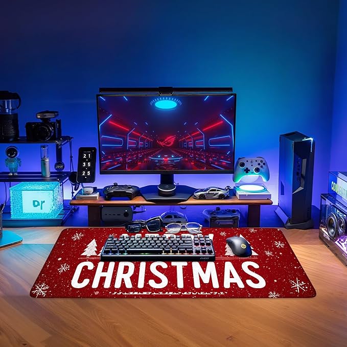 Merry Christmas Extended Gaming Mouse Pad 31.5x11.8inches Large Desk Mat Anti-Slip Rubber Base & Durable Stitched Edges for Gamers Smooth Mouse Writing Surface for Desk Office/Home