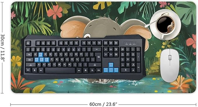 Large Ergonomic Gaming Mouse Pad Playful Baby Elephant - Fun Safari Animal Theme with Non-Slip Base Water-Resistant Surface and Stitched Edges 30x60cm