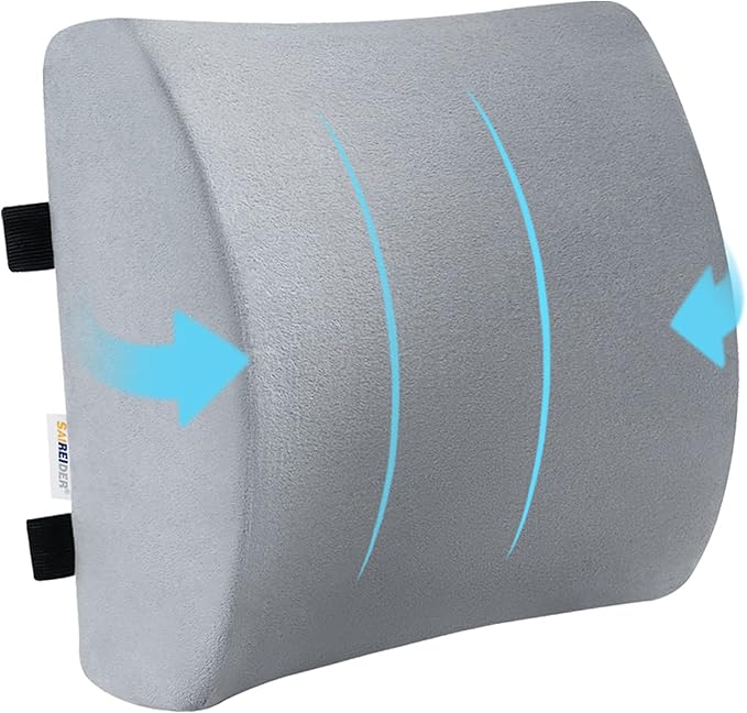 SAIREIDER Lumbar Pillow, Memory Foam Office Chair Back Support Pillows Back Support Improve Posture, Lumbar Support Pillow for Car、Gaming Chair、 Home Chair, Double Adjustable Straps(Grey)