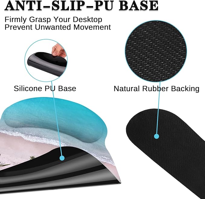 Britimes Blue Ocean Mouse Pad 3pcs Set with Wrist Support Non-Slip Rubber Base Ergonomic Pad, Summer Beach Mouse Wrist Cushion Support and Coasters for Home Office Gaming Easy Typing