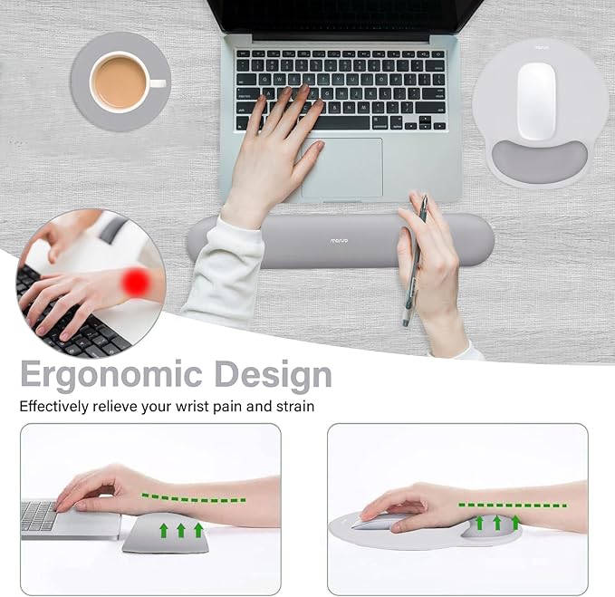 MOSISO Wrist Rest Support for Mouse Pad&Keyboard Set, Circle Curved Ergonomic Mousepad&Coaster Non-Slip Base Home/Office Wrist Support&Easy Typing Pad with Soft Cloth&Silicone Lining, Gray