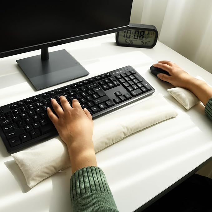 Keyboard Mouse Wrist Rest Bean Bag Set, Ergonomic Wrist Rest for Keyboard and Mouse Filled Ergo Beads, for Laptop, Desktop Computer (Ivory White)