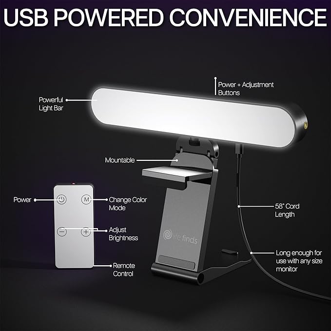 Life Finds Webcam Light for Streaming on Monitor or Laptop, Freestanding Video Conference Lighting, Black, LF-WL1