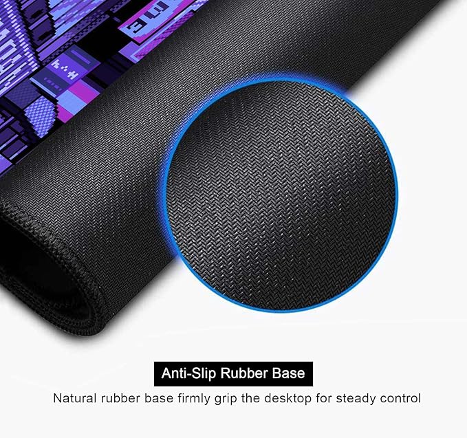 Dark Purple Japanese Anime Desk Mat, Retro Vaporwave Large Gaming Mouse Pad for Laptop Computer, Neon Tokyo Street Pixel Art Full Desk Mouse Pad, XXL Skyline City Mousepad- 35.4 x 15.7 Inch