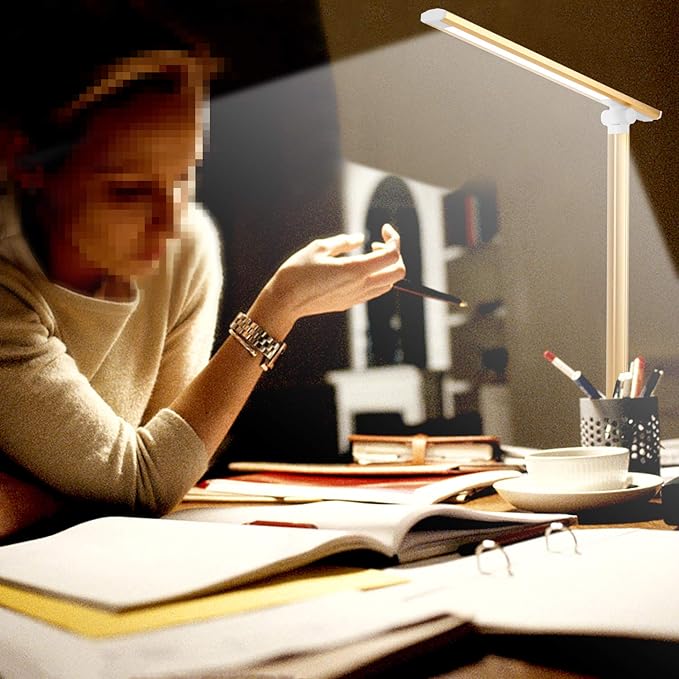 LED Desk Lamp with USB Charging Port Dimmable Eye Caring Table Lamp for Home Office, Touch Control with 5 Lighting Modes 3 Level Brightness