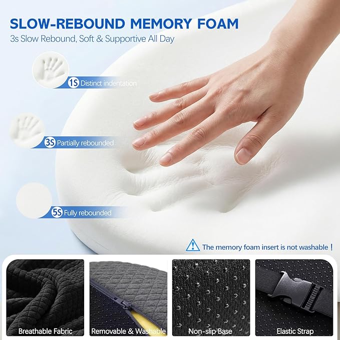 Office Chair Cushion for Tailbone & Back Support, Strong Lumbar Support Ergonomic Cushions, Comfortable Memory Foam Cushion for Pressure Relief, Suitable for Office Chairs, Home Chairs, Car