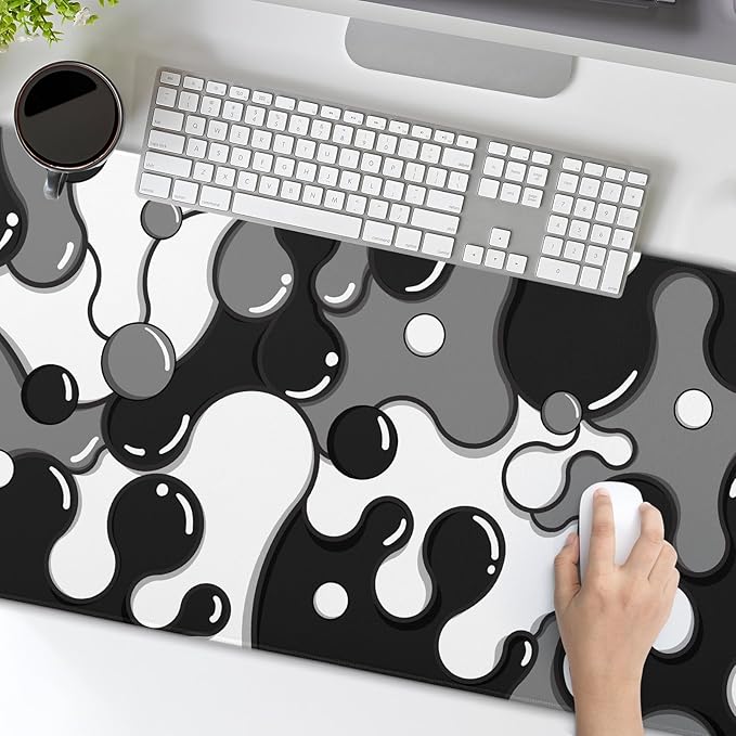 aportt Black White Grey Mouse Pad XL Anime Cool Geometric Japanese Extended Desk Mat 80X30cm Non-Slip Rubber Base Stitched Edge Large Mousepad for Desk Gaming Laptop Desktop,31.5×11.8 Inch