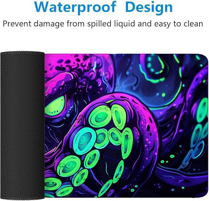 Octopus Desk Mat Gaming Mouse Pad Neon Cthulhu Monster Cool XL Mouse Pad Large Mousepad Extended Laptop Keyboard Mat Gaming Desk Pad Mouse Mat Office Computer Keyboard Laptop Home 35.4"x15.7"