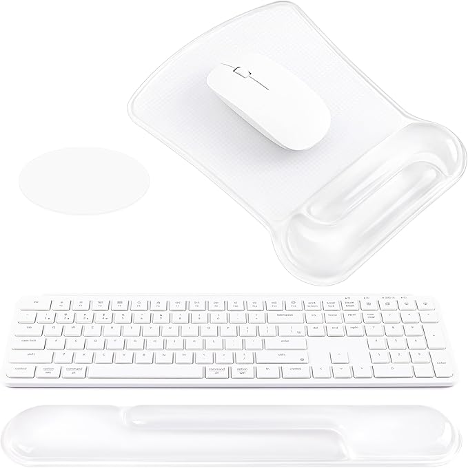 Ospelelf Clear Mouse Pad with Wrist Rest and Ergonomic Gel Keyboard Hand Wrist Set, Support for Typing Gaming, Relieve Wrist Pain, Cool & Easy to Clean, for Office, Programmer, Home Computer Use
