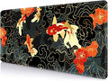 IMAYONDIA Japanese Koi Desk Mat (35.4x15.7 in), Extended Large Gaming Mouse Pad, Long Desk Pad with Stitched Edge, Black Gold Mouse Mat Desk Pad Office Accessories Decor Gift