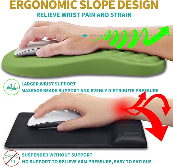 Hokafenle 2 in 1 Ergonomic Mouse Pad Wrist Support & Wrist Rest for Computer Keyboard Set, with Memory Gel Massage Bulge Design (2In1 Set, Grass Green)