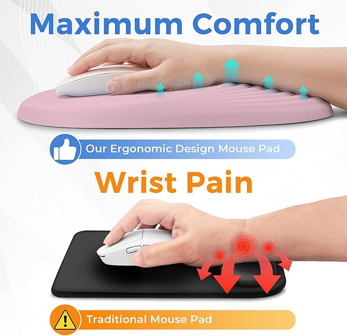 Ergonomic Mouse Pad with Wrist Support, Memory Foam Wrist Rest for Pain Relief & Carpal Tunnel, Non-Slip Base for Office, Computer, PC, Laptop (12x8x1.2inch, Korean Lovely Pink)
