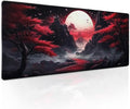 Black Red Japanese Mouse Pad XL Moon Sakura Cherry BLoosm Tree Extended Table Mat 80X30 cm Non-Slip Rubber Base Stitched Edge Large XL Mousepad for Desk Gaming Laptop Desk Top,31.5×11.8 Inch
