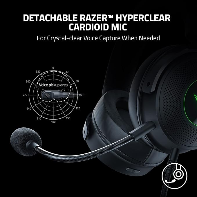 Razer Kraken V3 HyperSense Wired USB Gaming Headset w/Haptic Technology: Triforce Titanium 50mm Drivers - THX Spatial Audio - Hybrid Fabric & Leatherette Memory Foam Cushions - Detachable Mic