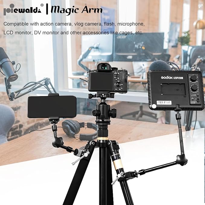 20" Magic Arm Clamp Kit with 1/4" & 3/8" Thread Clamp,Adjustable Friction arm- Articulating arm,with/Phone Clip/Tripod Mount Adapter,for Action Camera/DSLR/LCD Monitor/LED Lights/Cell Phone
