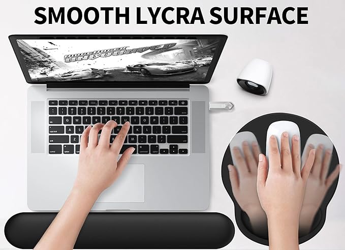 eulps Mouse Pad Wrist Support, Ergonomic Memory Foam Keyboard Wrist Pad & Gel Wrist Rest Set for Computer Keyboard for Easy Typing for Office & Home(Black Set)