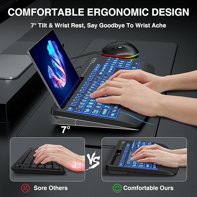 Wired Keyboard Mouse Combo - Large Print Backlit, Ergonomic Wrist Rest, 6 DPI RGB for PC/Windows - Ideal for Seniors, Students, Office and Home SABLUTE KM21Pro