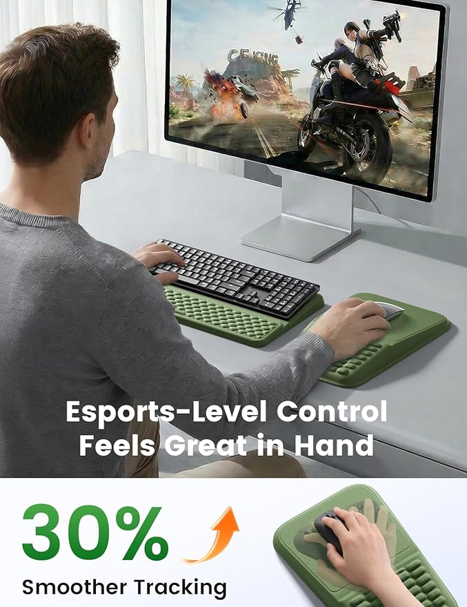 Vaydeer Keyboard Stand and Mouse Pad Set with Wrist Rest, Soft Memory Foam Wrist Support, Ergonomic Wrist Cushion for Desk, Palm Hand Typing for Office, Gaming, Green