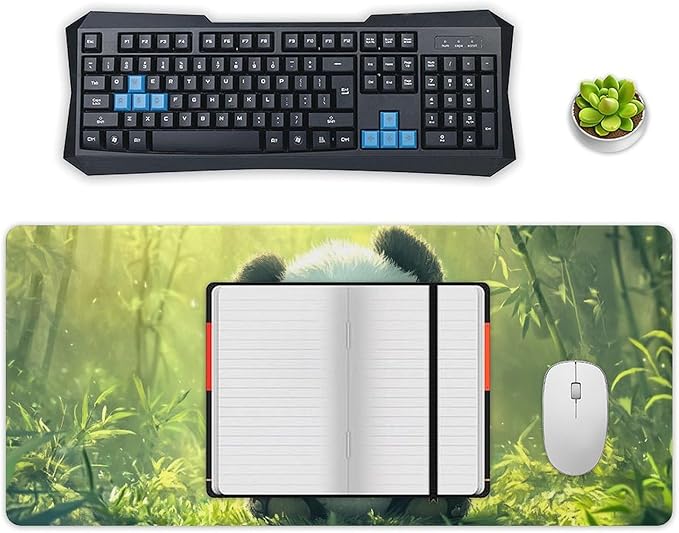 Large Ergonomic Gaming Mouse Pad Panda Joy - Adorable Baby Panda Theme with Non-Slip Base Water-Resistant Surface and Stitched Edges 40x90cm