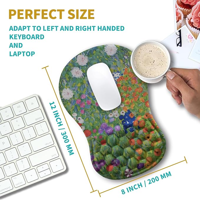 Hokafenle Ergonomic Mouse Pad Wrist Support, Wrist Rest Mousepad for Carpal Tunnel with Integrated Memory Foam Slope Massage Bulge (11.8x7.9 inch,Cute Floral)