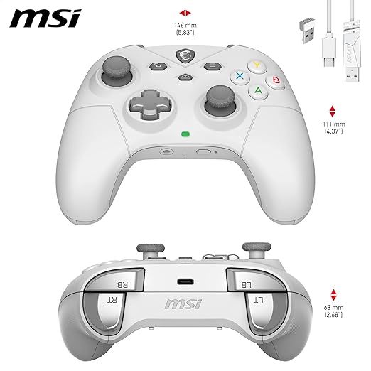 msi FORCE GC300 WIRELESS WHITE PC Gamepad Controller - 2.4 GHz, Bluetooth, USB Type-C to A - Wired/Wireless, 600mAh Li-ion Battery (20h), Interchangeable D-Pad Covers, Dual Vibration Motors