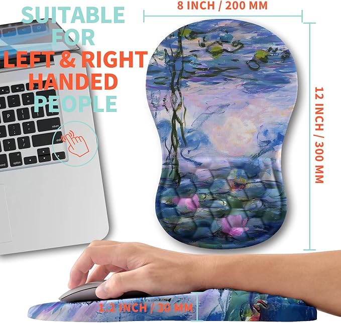 Ergonomic Mouse Pad Wrist Support with Memory Foam Massage Bulge, Carpal Tunnel Mousepad Wrist Rest for Mouse(12x8 inch, Lotus Pond)