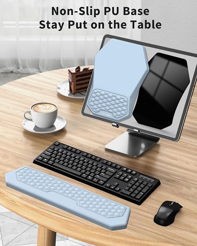 Ergonomic Mouse Pad Wrist Rest Support, Massage Design Surface for Carpal Tunnel, Memory Foam, Non-Slip PU Base for Computer Desk, Sky Blue