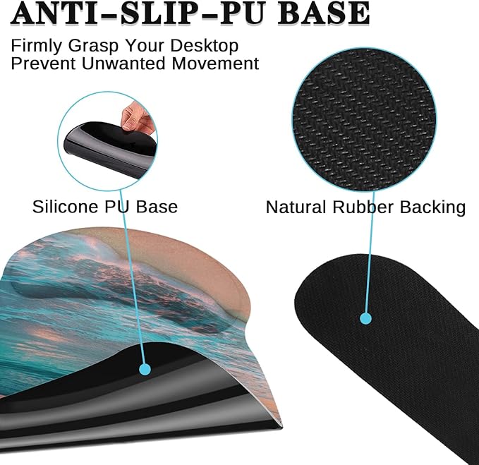 Arttown Summer Ocean Sun Desk Mat Sand Beach Mouse Pad Set 4 in 1 Cloud Sea Wave Ergonomic Design Large Desk Pad + Keyboard Wrist Rest + Mouse Wrist Rest + Coaster Suitable for Home Office Study Game
