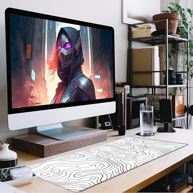 Large Mouse Pad, Big Desk Mat Large Office Desk Pad, Durable Extended Mouse Mat 35.4"x15.7" Computer Mousepad with Non-Slip Rubber Base & Stitched Edge for Home Office Work, Black Line