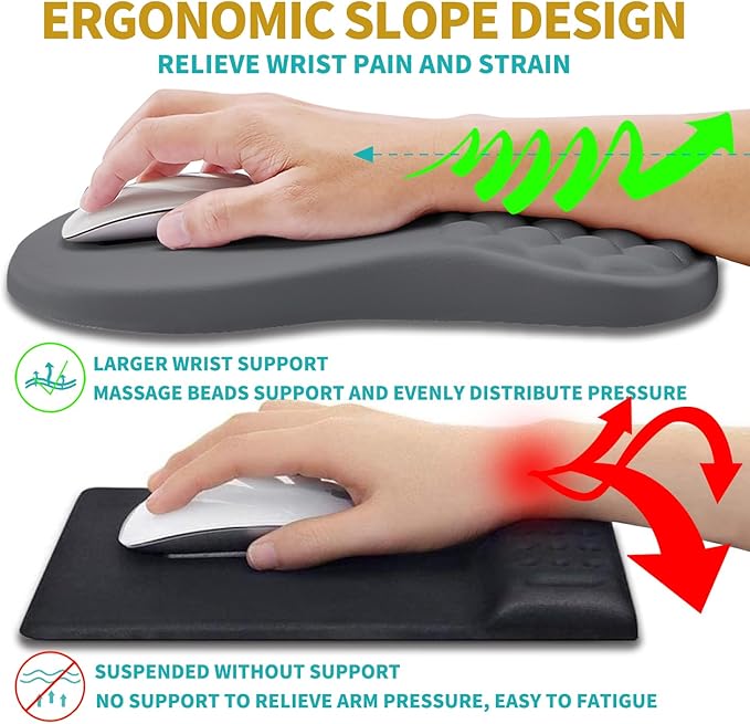 Hokafenle 2 in 1 Ergonomic Mouse Pad Wrist Support & Wrist Rest for Computer Keyboard Set, with Memory Gel Massage Bulge Design (2In1 Set, Dark Gray)