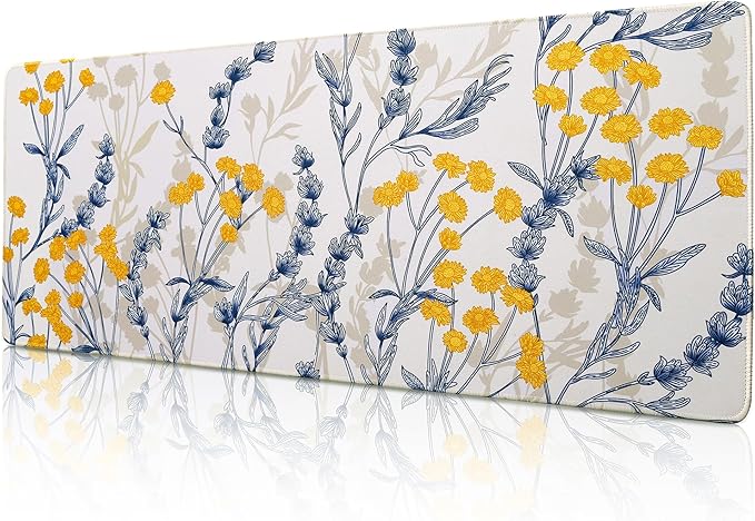 ALOANES Waterproof Mouse Pad with Durable Stitched Edge, Large Gaming Keyboard Pad, Non-Slip Rubber Base, Extended Desk pad for Gamer, Office & Home, Yellow Flower Mousepad 31.5''x 11.8''x 0.12''
