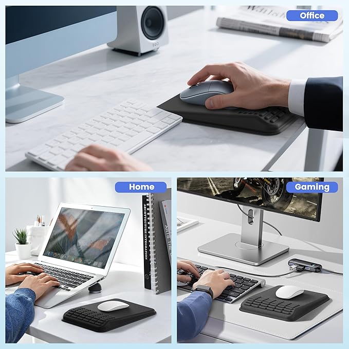 MEKASS Ergonomic Mouse Pad with Wrist Support, Wrist Rest Mousepad for Carpal Tunnel, Memory Foam with Massage Design, Non-Slip PU Base for Office and Home (Classic Black)