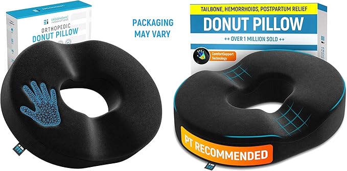 PT ENDORSED Donut Pillow for Coccyx & Tailbone Support - Orthopedic Donut Seat Cushion for Pressure Relief, Post Surgery, Postpartum Pregnancy, Ergonomic Cushion for Coccyx