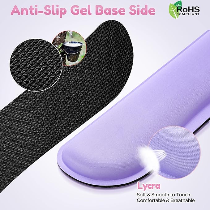 Gimars Upgrade Enlarge Gel Memory Foam Set Keyboard Wrist Rest Pad, Mouse Wrist Cushion Support for Office, Computer, Laptop, Mac, Comfortable, Lightweight for Easy Typing, Purple