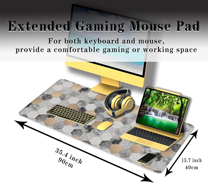 XXL Mouse Pad Desk Mat Large Gaming Mouse Pads Computer Mats 900X400 Mousepad Non-Slip Rubber Base Waterproof with Stitched Edges 35.4" X 15.7" for Game Office, Geometric Abstract