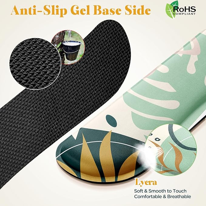 Gimars Enlarge Silky and Superfine Fabric Gel Memory Foam Keyboard Wrist Rest Set, Ergonomic Keyboard Mouse Wrist Support for Typing, Comfort for Office, Gaming, Computer-Morandi Blue