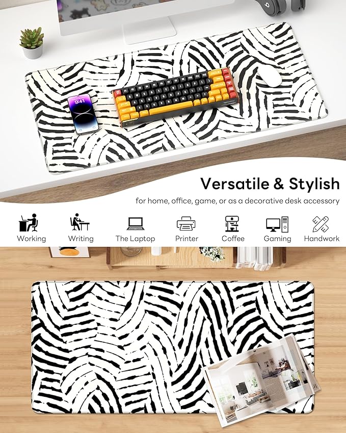 XL Gaming Mouse Pad, 31.5x15.7'' Large Desk Mat with Anti-Slip Rubber Base & Stitched Edges for Gaming, Office, Home, Tiger Stripes