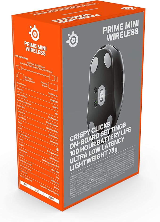 SteelSeries Esports Mini Wireless FPS Gaming Mouse – Ultra Light – Prime Mini Edition – 5 Programmable Buttons – Lag-free 2.4GHz – 100H Battery – 18K CPI Sensor – Magnetic Optical Switches – PC/Mac