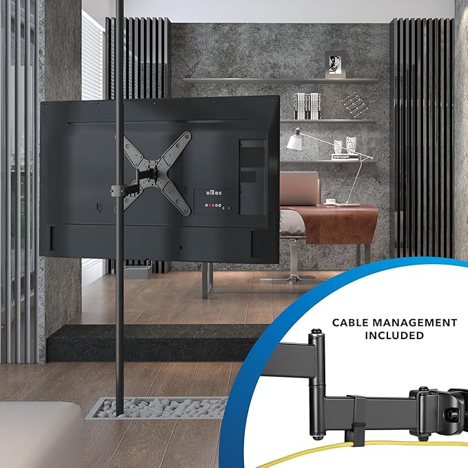 Mount-It! TV Pole Mount, Full Motion Universal TV Bracket, VESA 75x75 to 400x400, Fits TVs and Monitors 32" - 55", Clamp Fits Poles from 1.1" to 1.96", Extendable Arm, for POS, Trade Shows, Gazebo