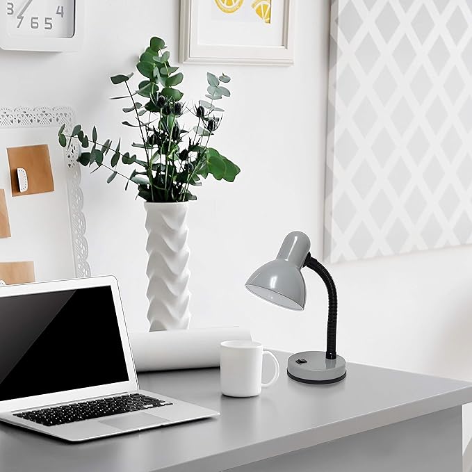 Simple Designs LD1088-SLV 14.25" Sleek and Sturdy Classic Gooseneck Study Desk Lamp, Gray