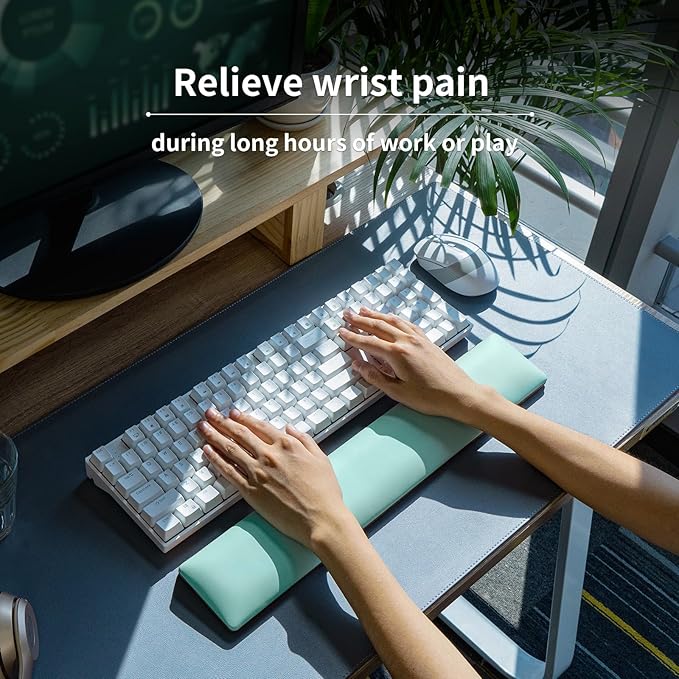COLORCORAL Wrist Rest for Computer Keyboard Durable Leather Wrist Support with Memory Foam Ergonomic Wooden Arm Rest Wrist Pad for Typing Pain Relief Comfort for Office, Gaming