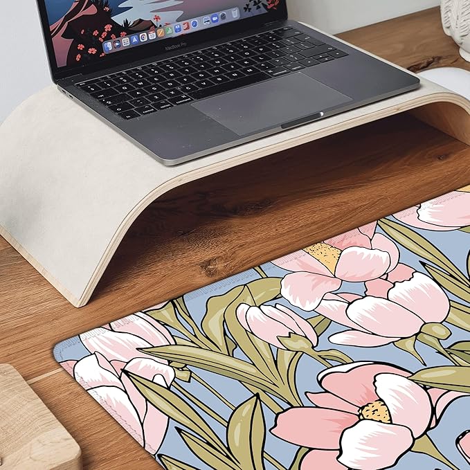 Desk Mat, WatercolorTulip Flowers XXL 35.4"x15.7"Large Gaming Mouse Pad, 3mm Thick Gaming Keyboard Pad,Desk Pad Non-Slip Rubber Base with Stitched Edges for Office Game Home Decor