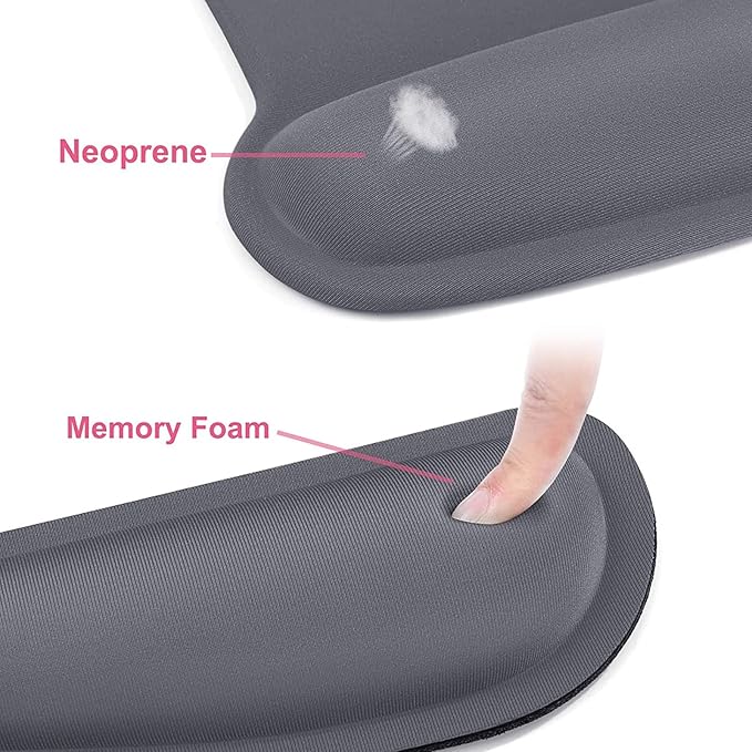 MOSISO Wrist Rest Support for Mouse Pad & Keyboard Set, Ergonomic Mousepad Non-Slip Base Home/Office Easy Typing Cushion with Neoprene Cloth & Raised Memory Foam, Space Gray