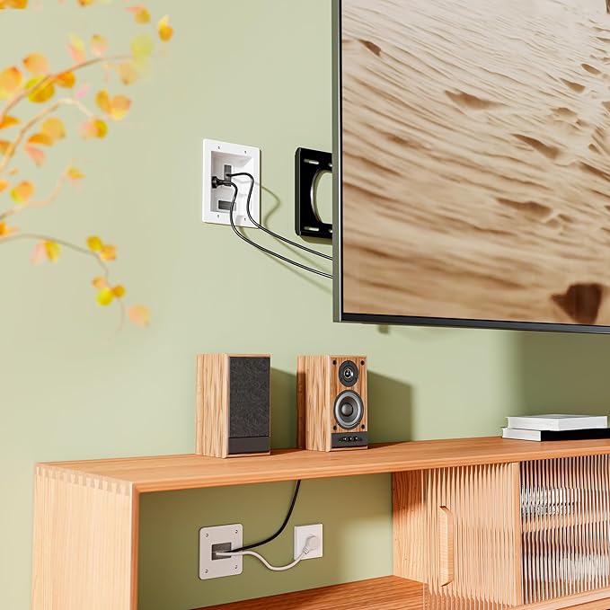 Mount-It! in-Wall TV Cable Management Kit with Recessed Power – Dual Outlet, USB-A and USB-C Ports, 9ft Cord, and Hand Saw – Easy, Safe Cable Management for Organized TV and Home Theater Setups