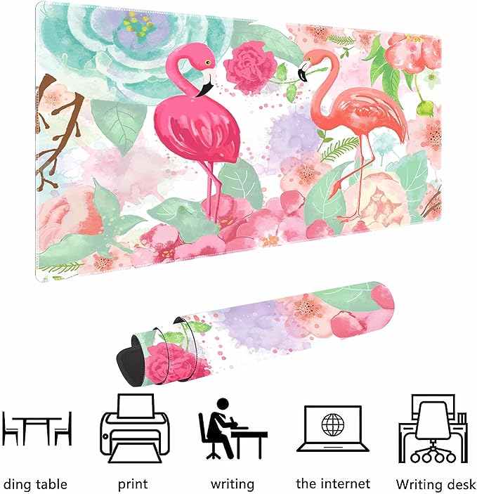 Pink Flamingos Non-Slip Rubber Large Mouse pad for Desk,Large Gaming Mouse Pad XXL Extended Mouse pad with Stitched Edges Non-Slip Base Water Resist Pad Desk Mat 35.4x15.7inch