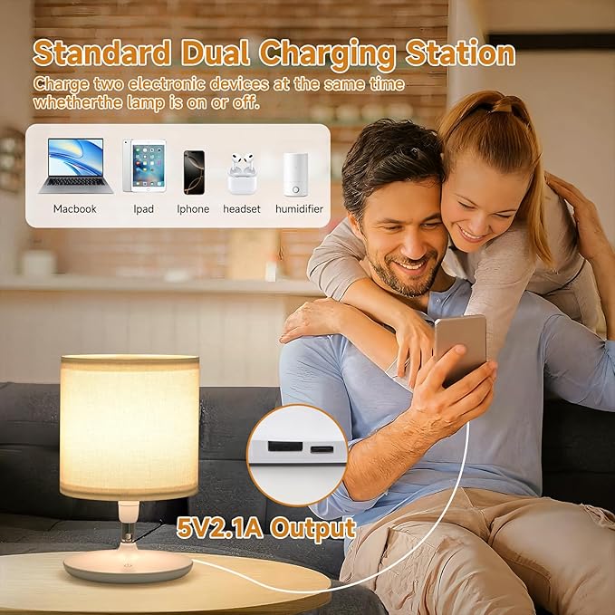 Table Lamps Set of 2 with USB C+A Ports, Table Lamp for Living Room Bedroom, Bedside Lamps for Nightstand with 2 Dimmable LED Bulbs Included
