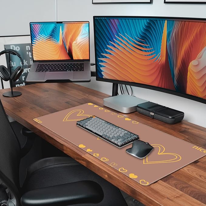 Extended Large Computer Gaming Mouse Pad Desk Mat(31.5×15.7 in),Desk Pad with Non-Slip Base and Stitched Edges,Suitable for Work Office Large Gaming Mouse Pad Desktop Pad (A20-Brown)
