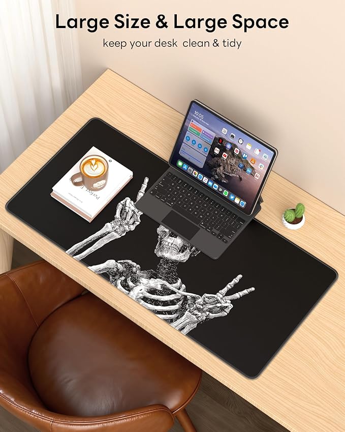 XL Gaming Mouse Pad, 31.5x15.7'' Large Desk Mat with Anti-Slip Rubber Base & Stitched Edges for Gaming, Office, Home, Fun Skull