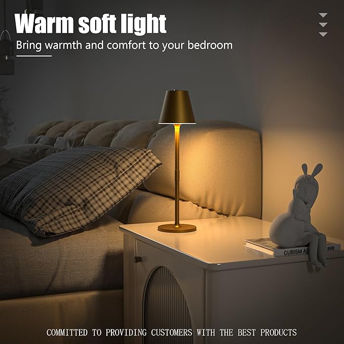 4-Pack Cordless Table Lamps - 5000mAh Rechargeable Battery Operated Desk Lamp, 3-Level Dimmable LED Night Light for Bedroom, Dining, Restaurant - Metal Design (Bronze 4PACK)